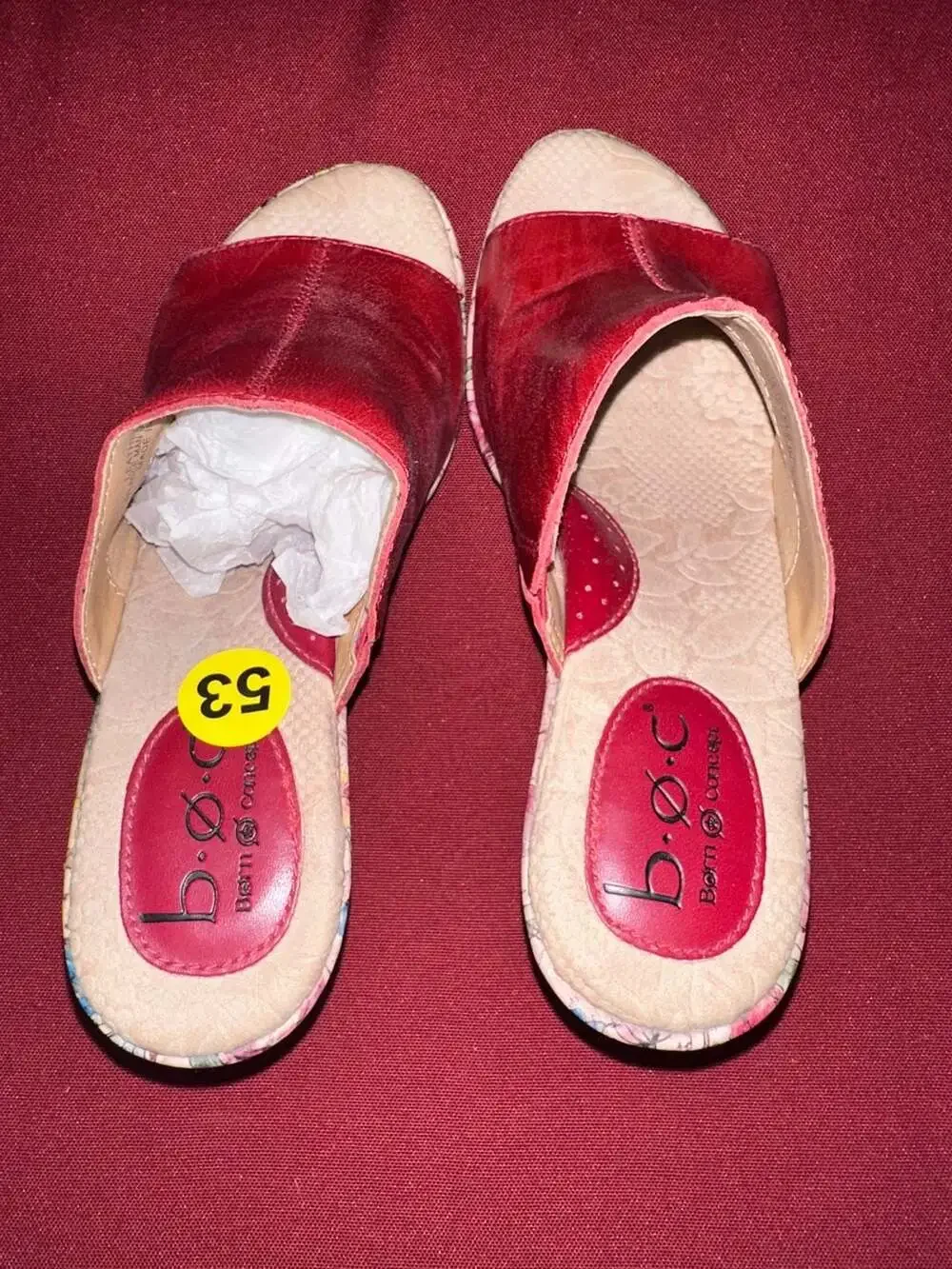 No.53 B.O.C Red Leather Floral Cork Platform Wedge Sandals